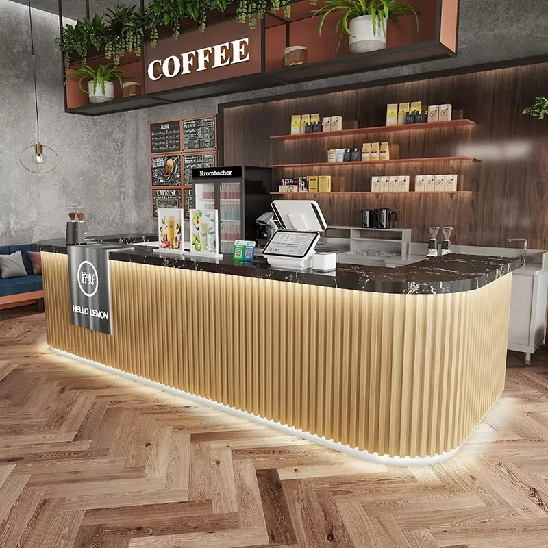 Modern Cafe Milk Tea Bar Workstation Reception Desk for Hotel and Commercial Bar Coffee Counter Customized