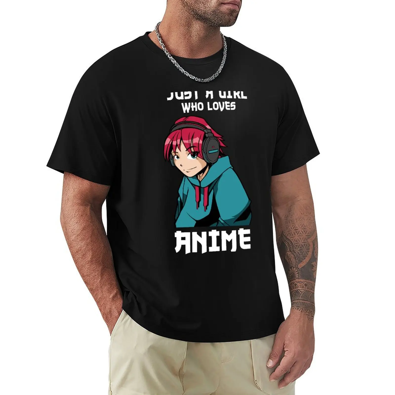 

Just A Girl Who Loves Anime T-shirt cute tops anime clothes blanks mens plain t shirts