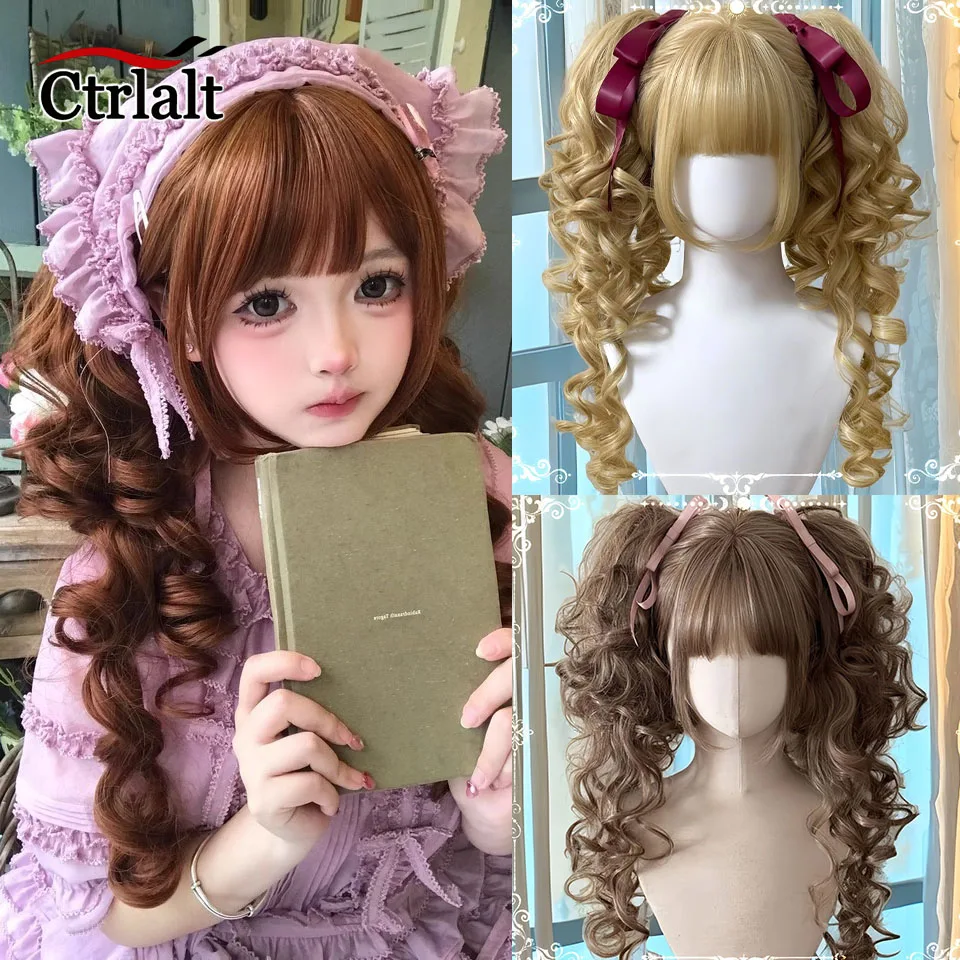 

Синтетический парик Лолиты с длинным вьющимся хвостиком, короткий парик Боб, косплей, вечерние, Harajuku, коричневый, блондин, черный парик с челкой для женщин