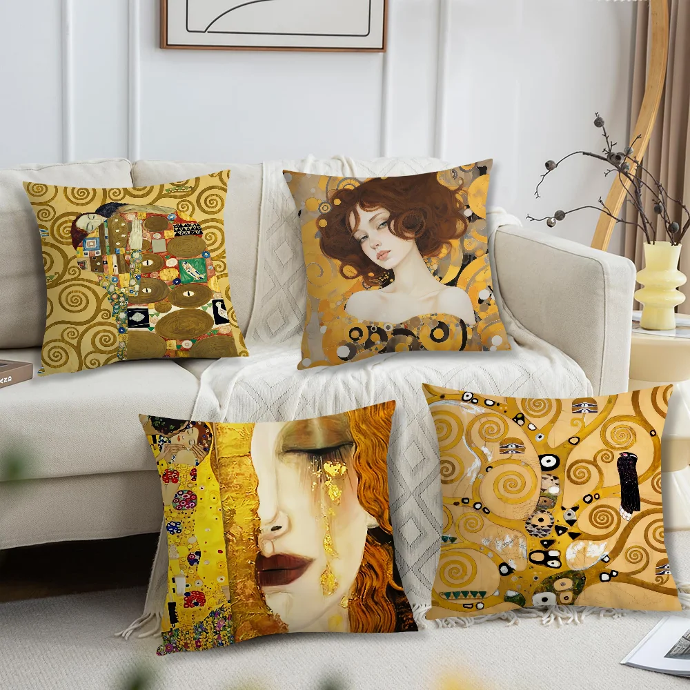 Gustav Klimt Oil Painting cushion cover Sofa Living Room Bedroom Headboard Backrest Cushion Square Cushion Nap Time Pillow Case