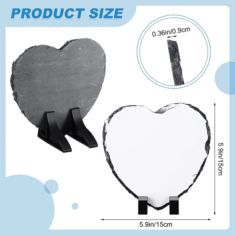4Pcs Sublimated Slate Heart Shaped Blank Slate Rock Slate With Display Stand For DIY Personalized Photo Frame