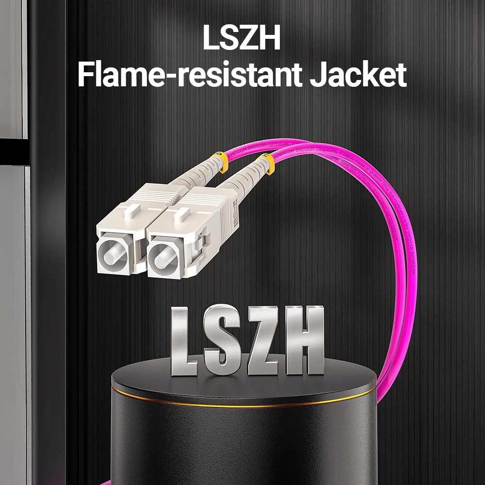 AMPCOM SC - FC UPC OM4 광섬유 패치 케이블 40G 다중 모드 이중, 50/125μm, OD 2.0mm, LSZH OFNR, 1-100미터