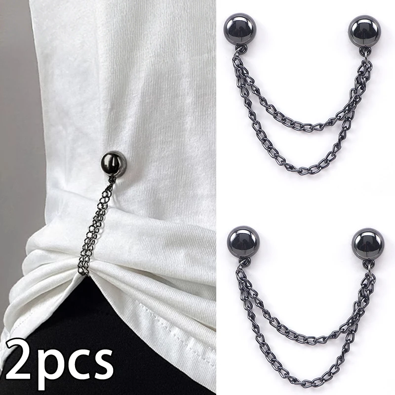 2pcs Magnetic Clothing Clip Multi Function Chain Metal Button Flexible Shirt Cardigan Fastener for Daily Work Parties Travel