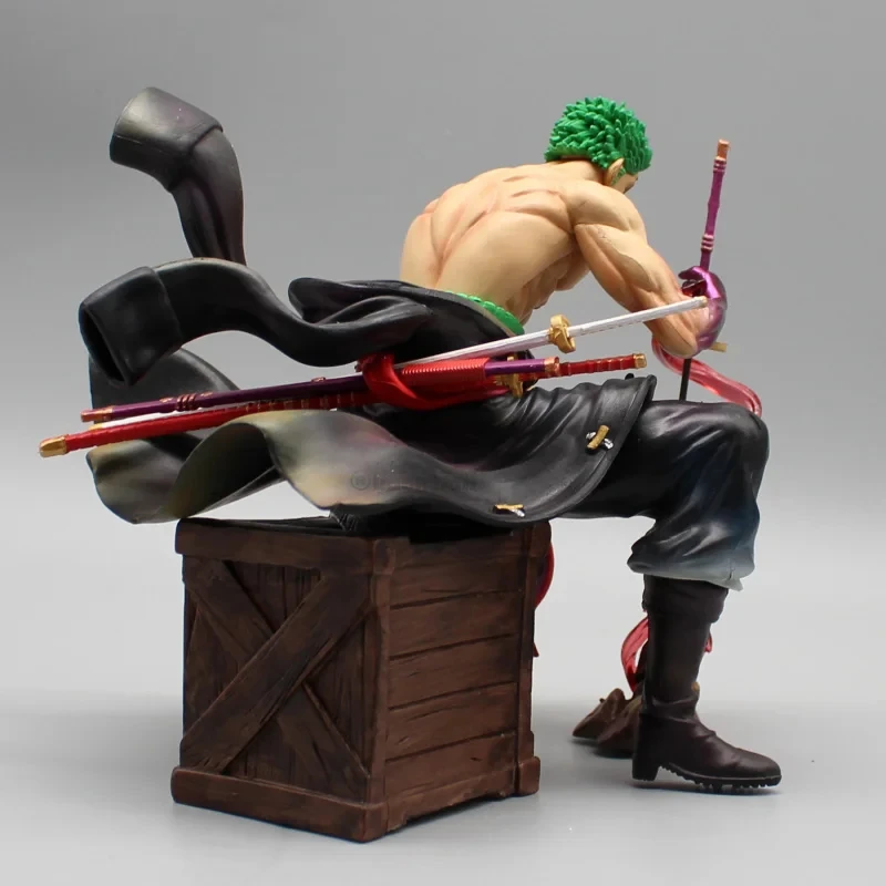 One Piece Zoro Anime Figures Sit Roronoa Zoro 15cm Action Figurine 2 Heads Pvc Statue Room Collection Model Decoration Toy Gifts