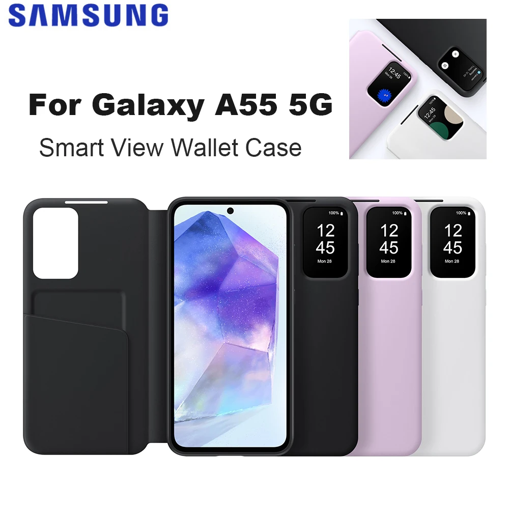 Original Samsung Galaxy A55 5G Smart View Wallet Case Card Slot Viewing Window S-View Flip Case Protector Cover EF-ZA556