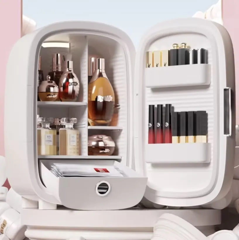 Mini frigorifero portatile da 12 litri - Frigo cosmetico per la cura della pelle per prodotti per la cura della pelle, frigorifero compatto per trucco con luce LED)