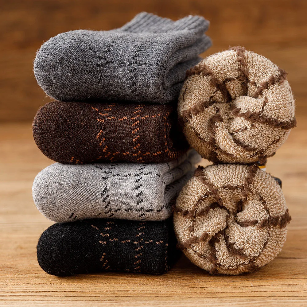 3 Pair Winter Thick Warm Men\'s Wool Socks Harajuku Retro Fashion Long Socks High Quality Breathable Business Thick Terry Socks