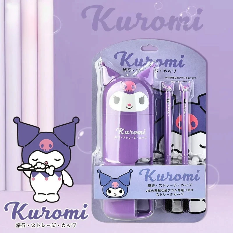 

Kuromi My Melody Toothbrush Set Cute Cartoon Anime Figures Travel Portable Mouthwash Cup Toiletries Oral Cleaning Soft Hairbrush