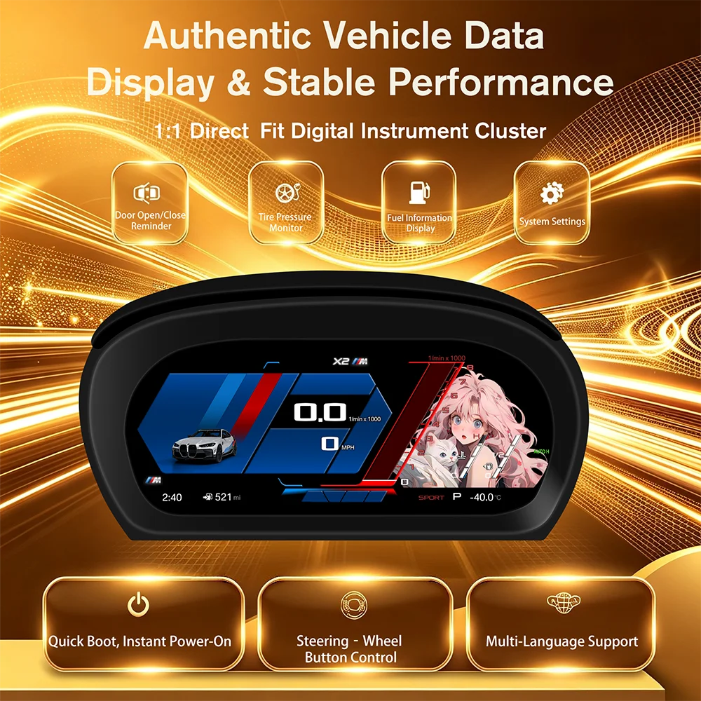 10 Inch LCD Digital Dashboard For BMW 3 Series E90 E91 E92 2005‑2012 Instrument Cluster 1920×720 HD Virtual Cockpit Speedometer Support Digital Gauge Panel Replacement