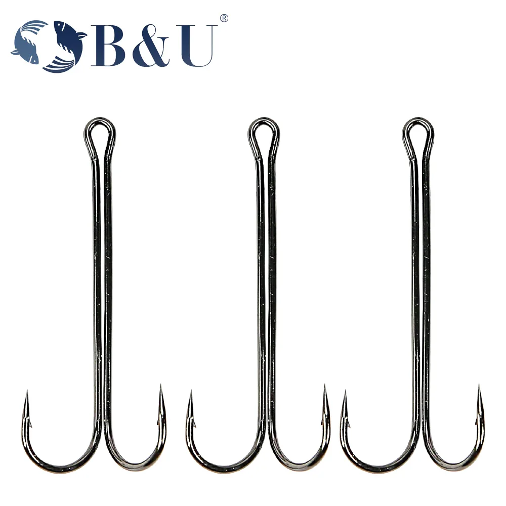 

B&U fishing hooks Super Long Double Hook long high carbon steel fishing tackle different sizes equiped with soft lure