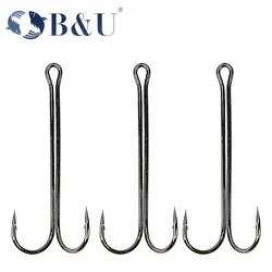 B&U fishing hooks Super Long Double Hook long high carbon steel fishing tackle different sizes equiped with soft lure