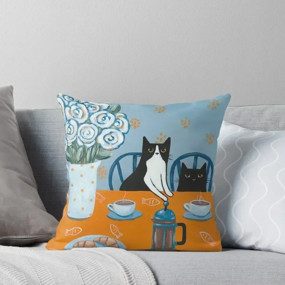 French Press Coffee Cats Throw Pillow Pillowcase Cushion Custom Cushion pillow