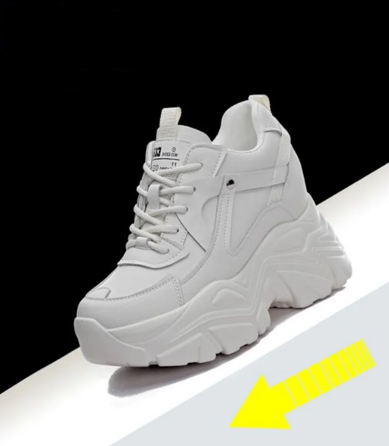 Split Leather Chunky Sneakers 9CM Platform Wedge Comfortable Breathable Casual Fashion Walking Shoes for Ladies Spring Autumn
