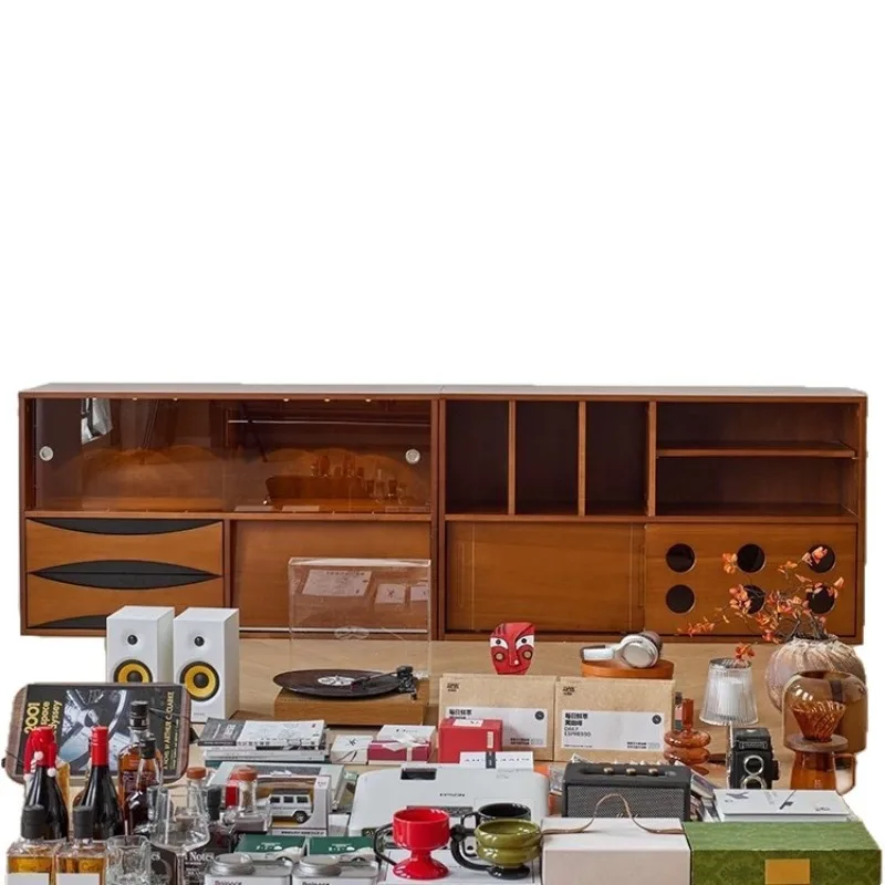 

Medieval Modular Free Combination Cabinet Multifunctional Household Living Room Solid Wood Floor Storage TV Cabinet Bookcase