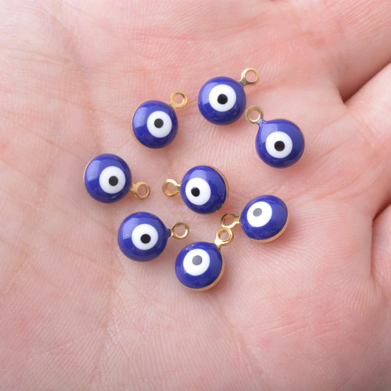 30 Stück doppelseitige Böses-Auge-Anhänger aus Kupfer mit Emaille, Glücksbringer-Mini-Anhänger für Armbänder, Halsketten, Ohrringe und Accessoires – Detail 17