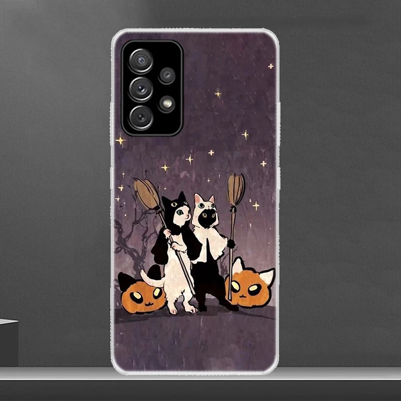 Coque de téléphone avec motif de sorcière et chat pour Samsung, étui coloré et mignon pour Galaxy S24 S22 S23 Ultra S20 FE S10 S21 Plus S10E S9 S8 +