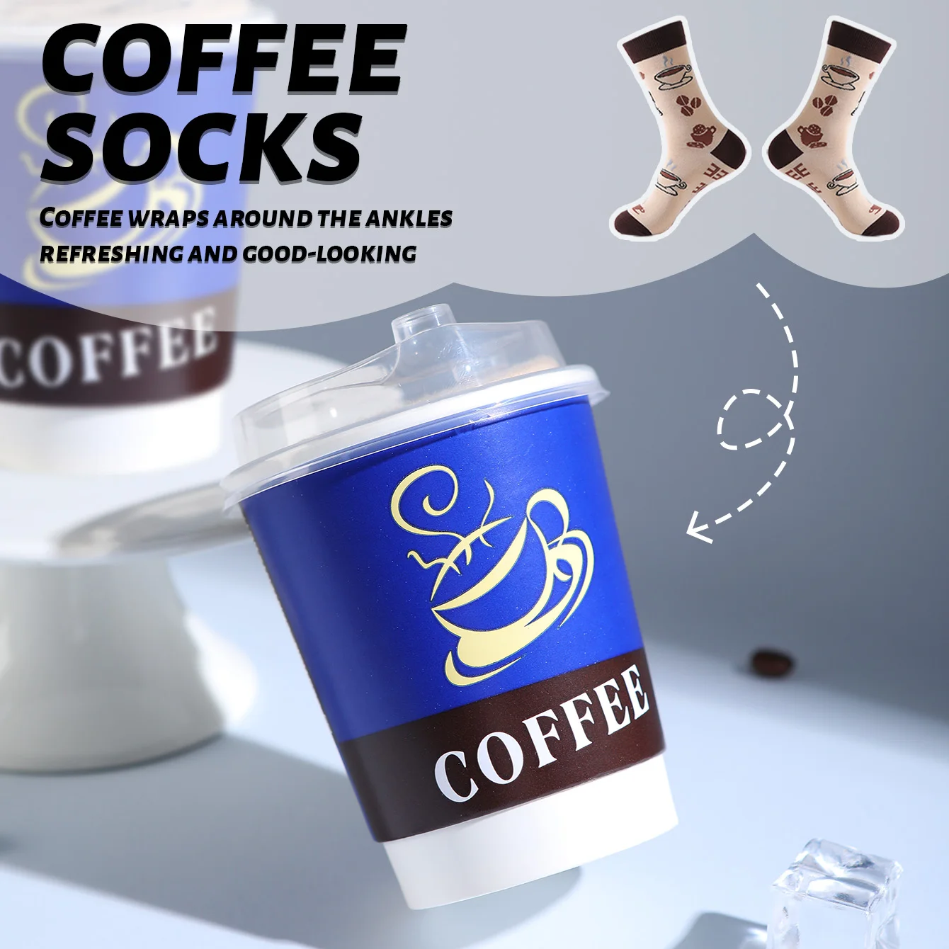 1 pair of unisex mid-calf socks in a novel and interesting coffee-themed gift box, creative socks with a fashionable and trendy style, comfortable and breathable, suitable for parties, casual wear, Valentine's Day, Hal