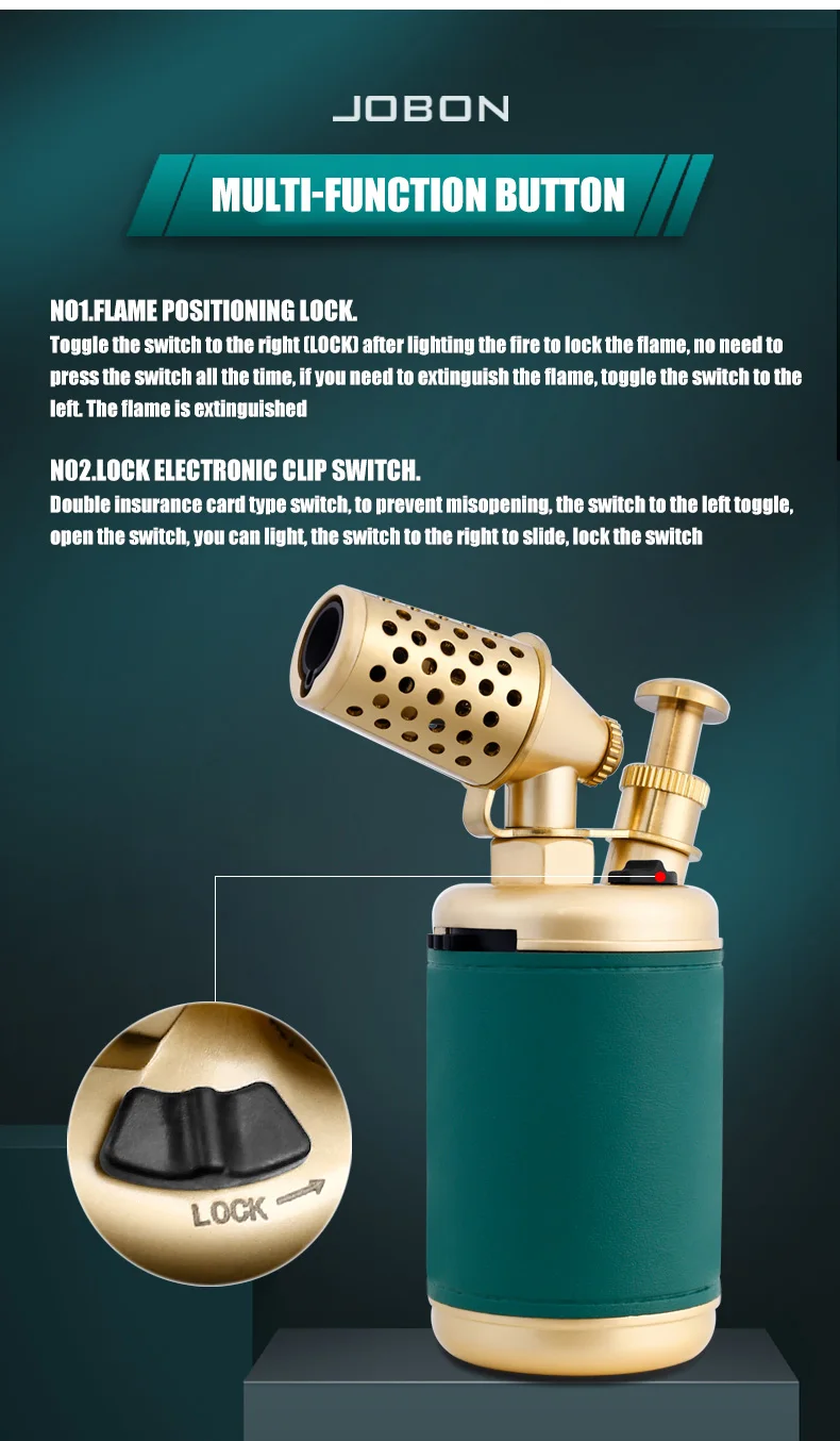 JOBON Multi-function Strong Gun Lighter Windproof Blue Flame One-touch Lock Fire Retro Appearance Design Cigar Lighter