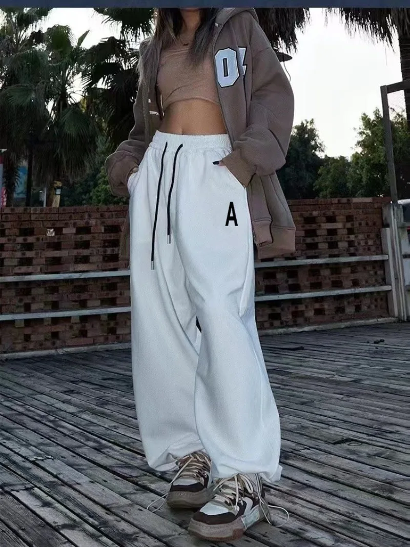 Pantalones Cargo de estilo americano para mujer, ropa de calle de cintura alta, pantalones sueltos de pierna ancha, pantalones de chándal de Hip Hop, Y2K, Otoño e Invierno