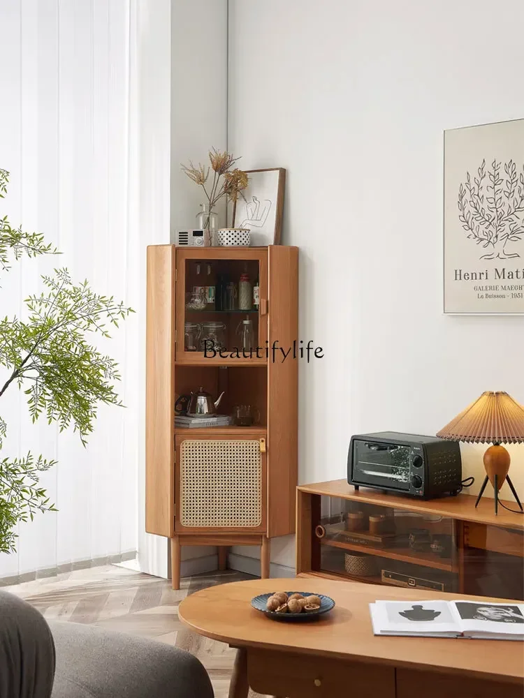 

ld25 Japanese Corner Cabinet Nordic Restaurant Log Triangle Wine Cabinet Rattan Shelf