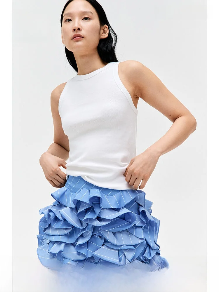 

Новая летняя юбка H&M с низкой талией и кружевным подолом, короткая юбка из смеси полиэстера и хлопка для женщин, модная и стильная.