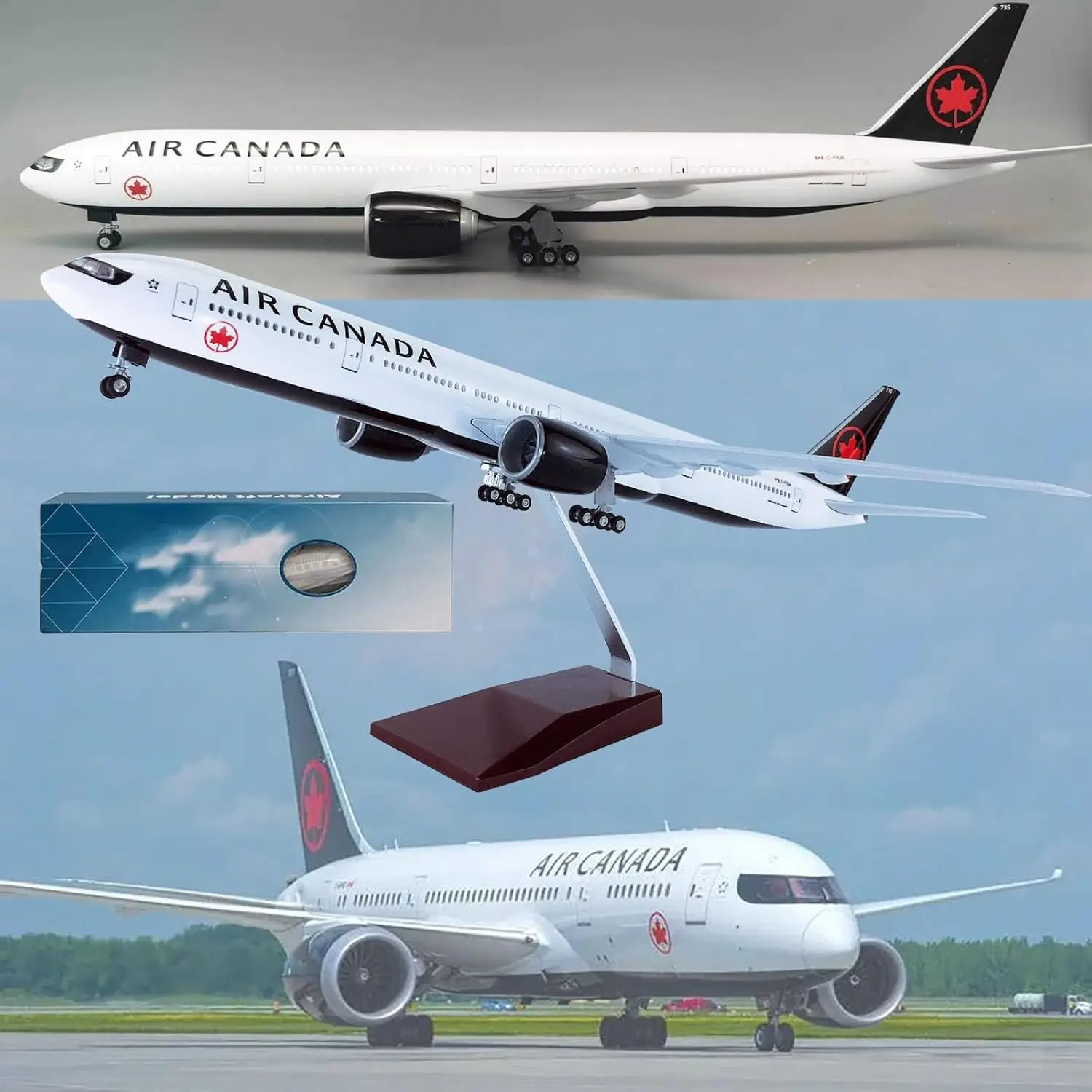 

1:157 Scale Toys Aircraft B777 Canada Airlines 47cm Die-Cast Resin Airplane Model With LED And Wooden Base Aviation Gift Display
