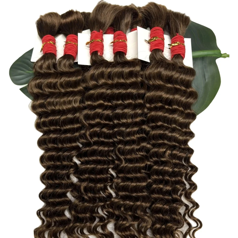 4 # Czekoladowy Brąz Głęboka Fala Włosy Naturalne Bez Wszywki do Warkoczy Boho, 1 Paczka 50g, Włosy Naturalne do Zaplatania, Kręcone Przedłużenia do Warkoczy — 2
