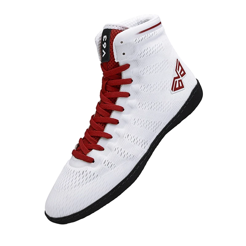 Professional Boxing Wrestling Shoes Rubber Outsole Breathable Combat Sneakers Lace-up Training Fighting White Black Shoes