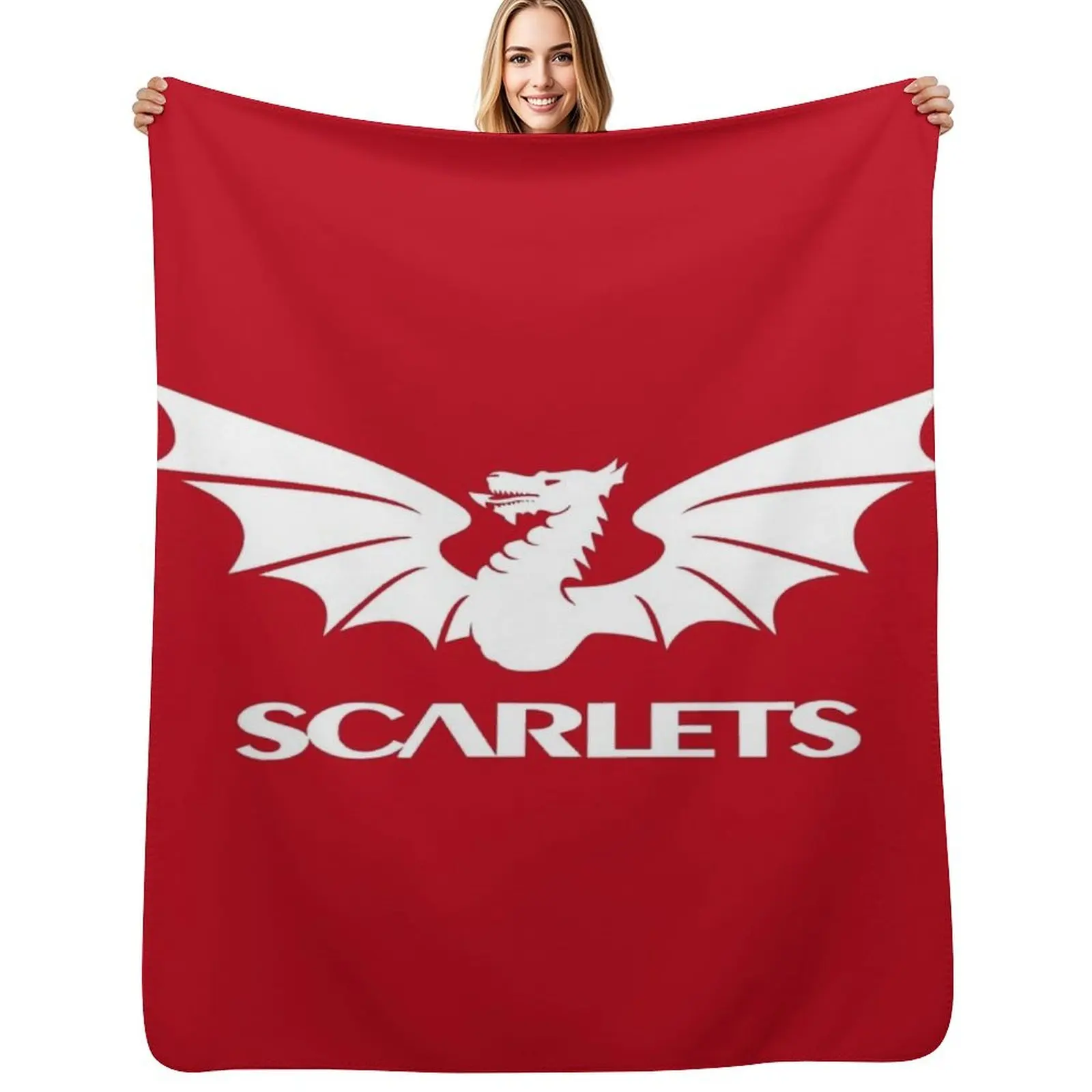 The Scarlets Rugby in White Throw Blanket Shaggy warm winter Winter beds Sofa Weighted Blankets