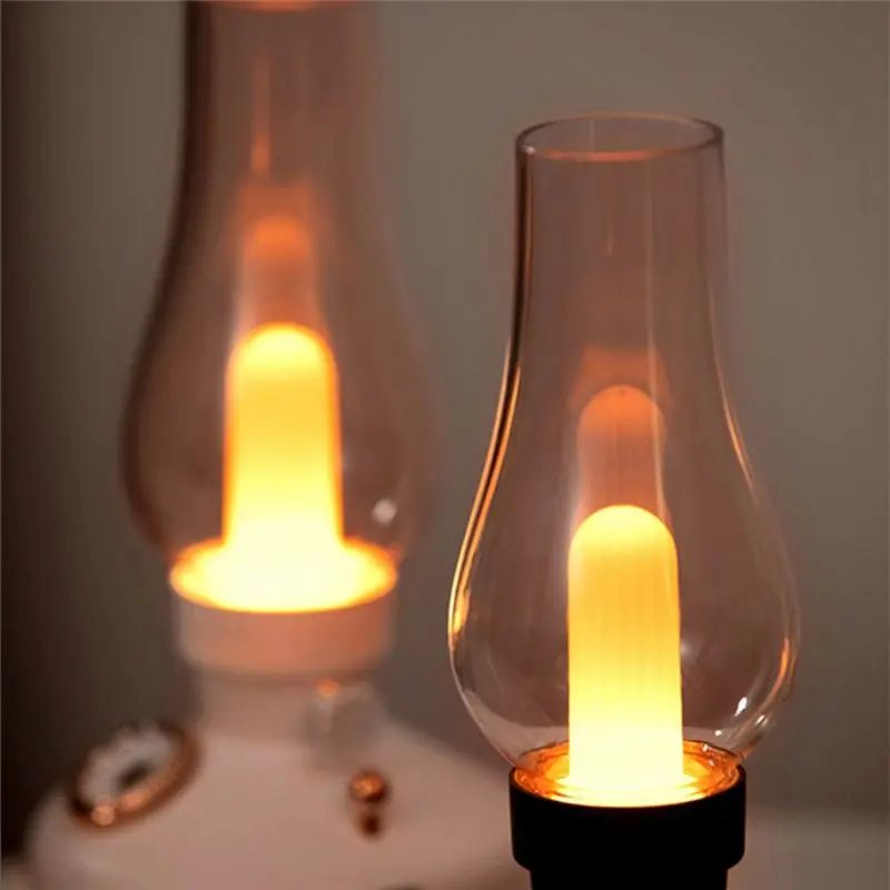 Retro Coal Oil Lamp Model LED Night Light Mute Mist Maker USB Rechargeable Wireless Mini Air Humidifier For Car Office