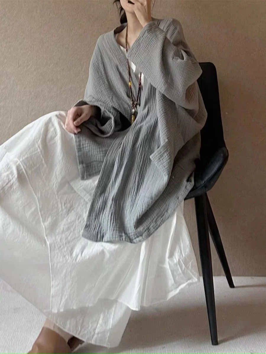 سترة مفتوحة من القطن والكتان واسعة Sve من Zen للتأمل تاي تشي Jaet سترة واقية صينية فنية ذات لون بارد