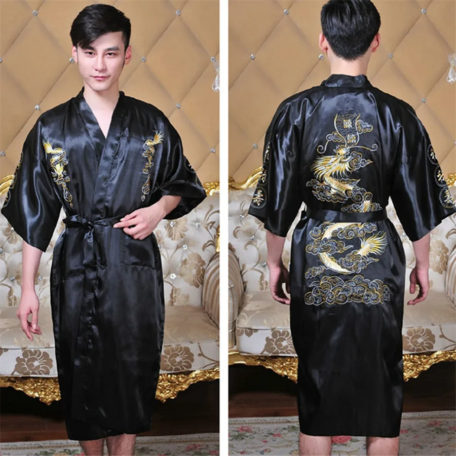 Kimono Bathrobe Man Night Gown Home Clothes Chinese Men Dragon Embroidery Shower Robe Traditional Male Sleepwear Loose Nightwear