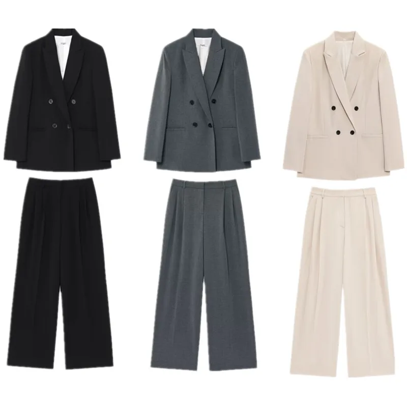 

Spring 2025 Women's Faion Suit Jaet with oulder Pads Double Row Buttons Waist Length Pants Set for Ages 25-35