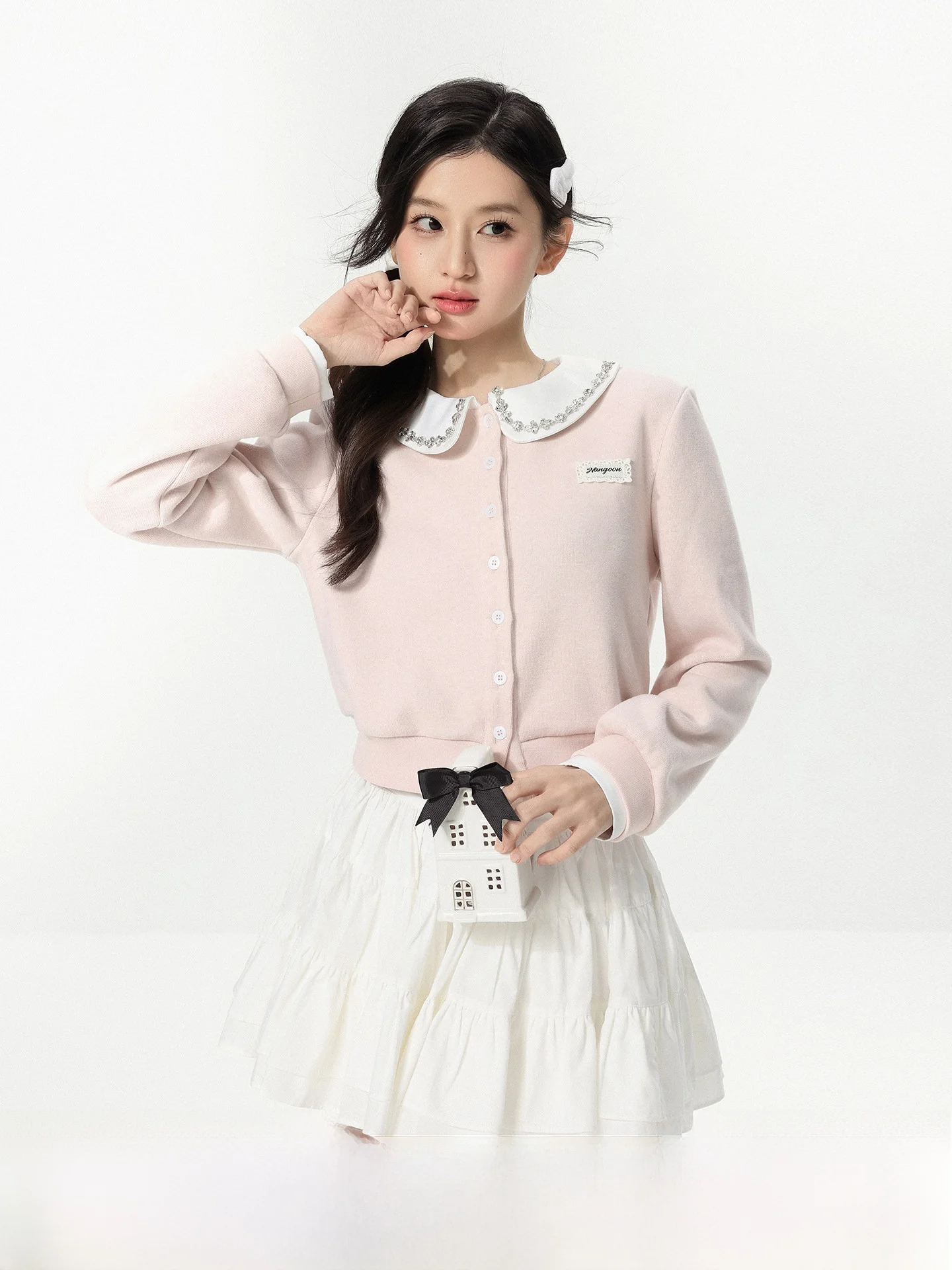 

NANGOON Original Sweet Sle ort Knitted Coat with Waist-Cinching Diamond Collar for Women Winter Season Long Sve Cardigan