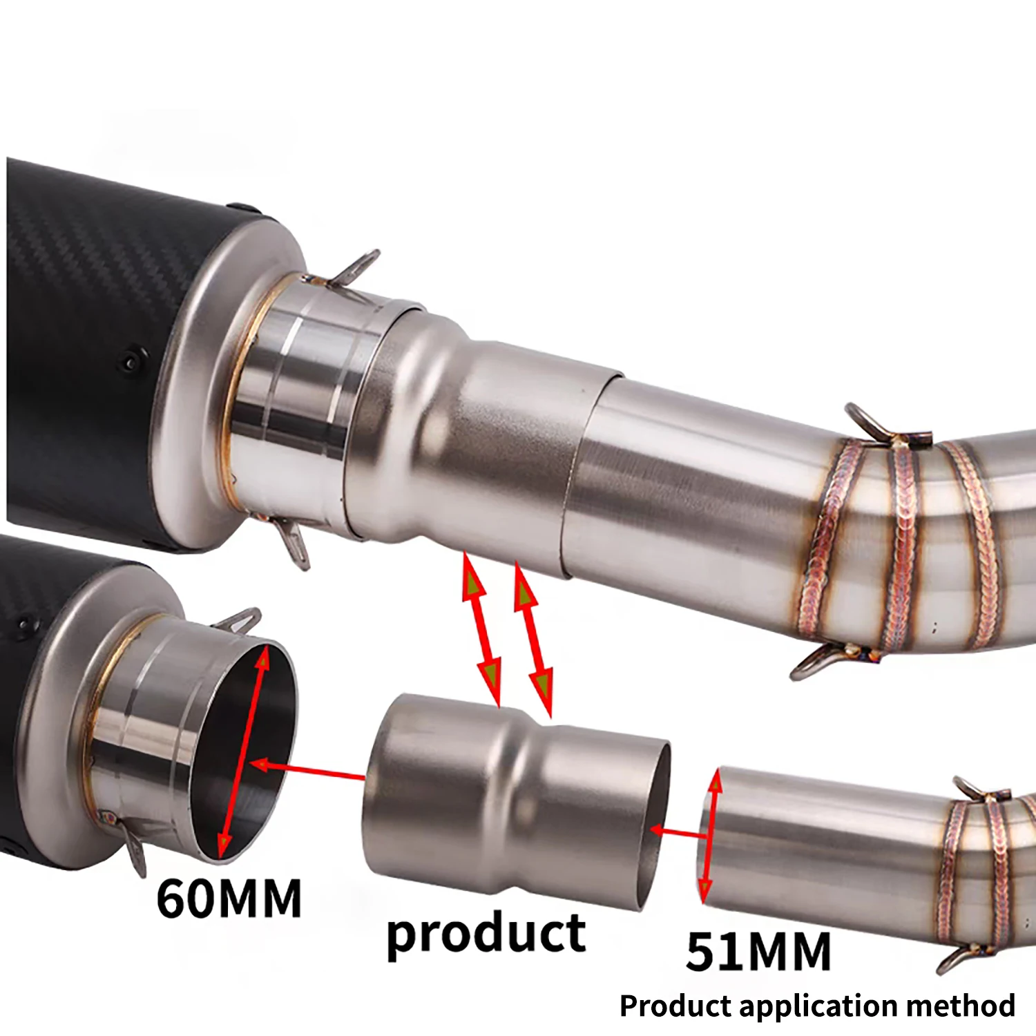 Universal Motorcycle Exhaust Pipe Inner Diameter 60MM Conversion 51MMAperture Converter Reducer Muffler Connector