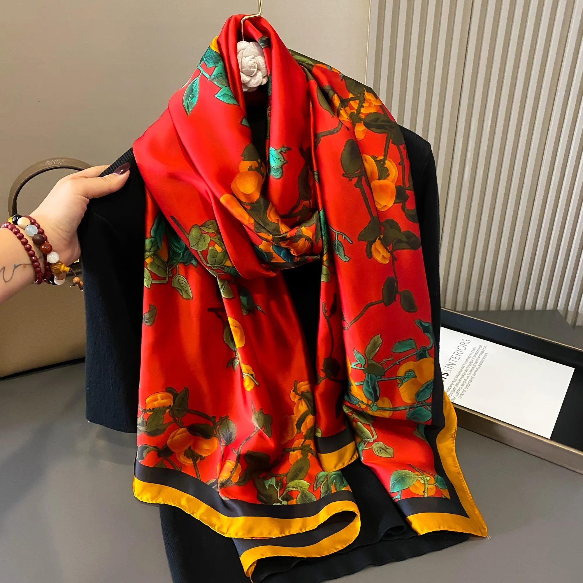 180*90cm Luxury Brand Women Summer Silk Scarves Shawl Lady Wrap Soft Female Europe Designer Beach Bandanna foulard muffler pareo