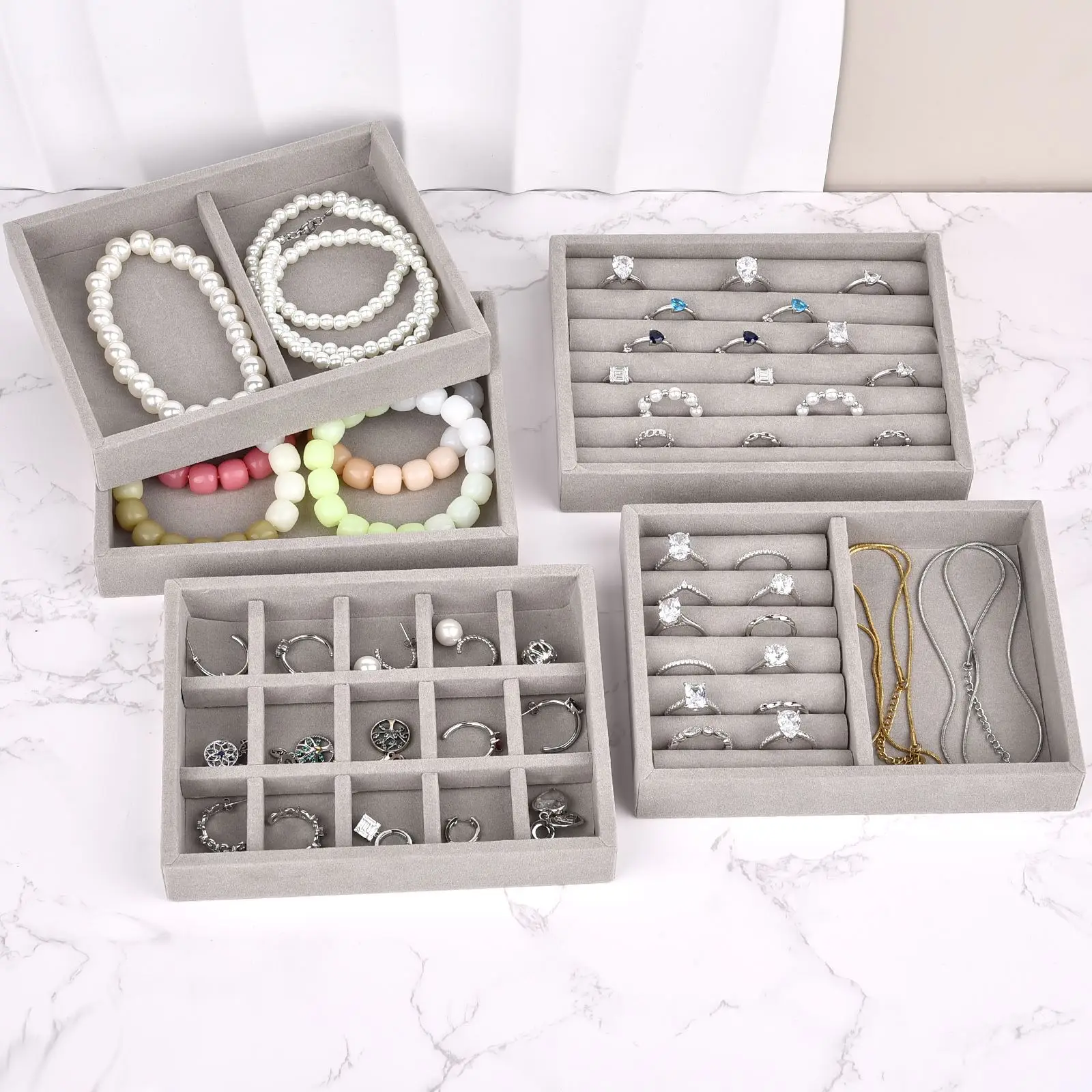 Jewelry Storage Box Earring Ring Necklace Brooch Holder Flannelette Jewelry Display Box Necklace Classification Organizer Box