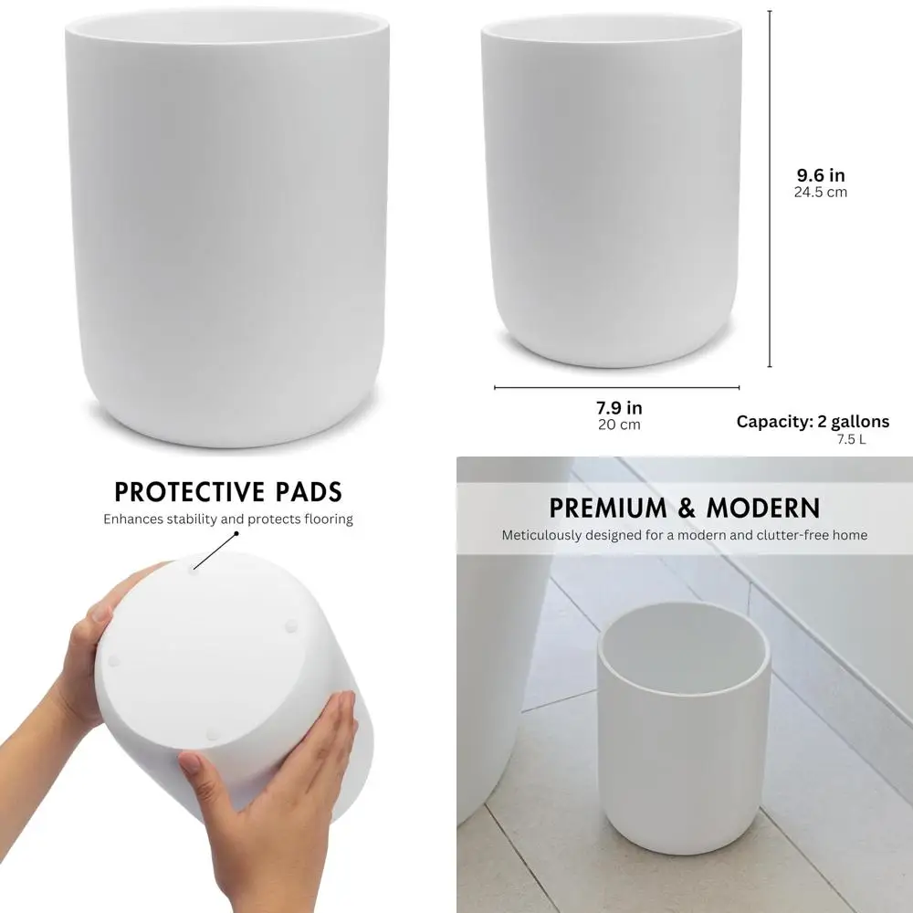 

Compact Mini White Round Trash Can, 2 Gallon / 7.5L Garbage Bin for Small Spaces, Ideal for Bathrooms, Offices, Desk Side, and B