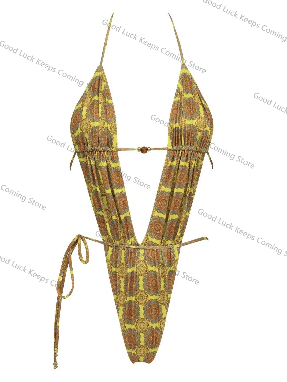 

2025 New High Quality Elegant One Piece Swimsuit Print Deep-V Lace-up Women Bikini Set Swimwear Party Bathing Suit