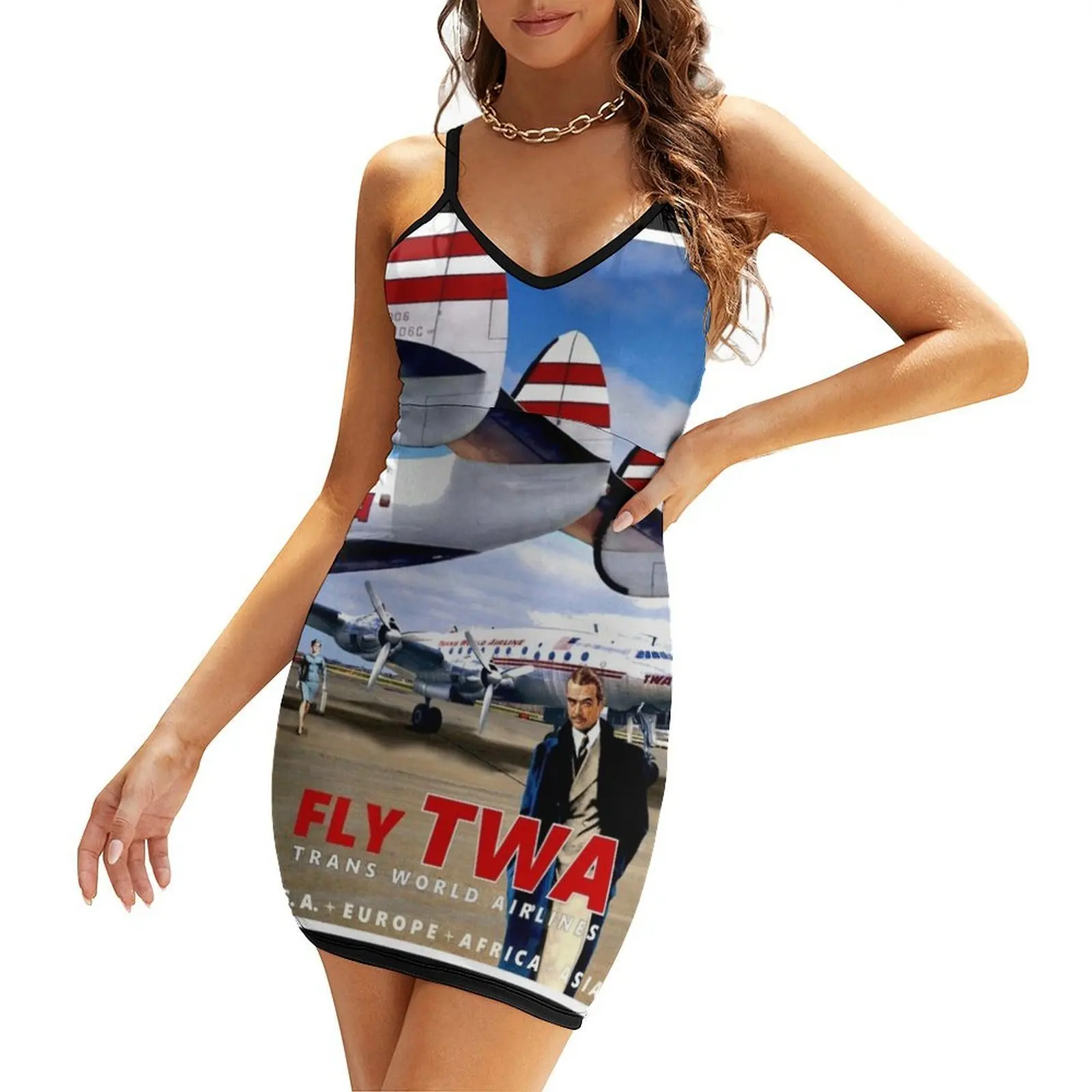

TWA : Trans World Airlines Vintage Advertising Print Sling Dress Aesthetic clothing wedding dresses for parties women dresses