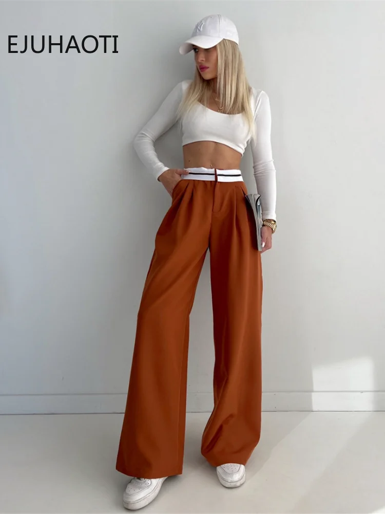 2024 New Spring Summer Women\'s Casual Straight Classic Green Black Rose Red High Waist Pants Korean Wide Leg Trousers For Women