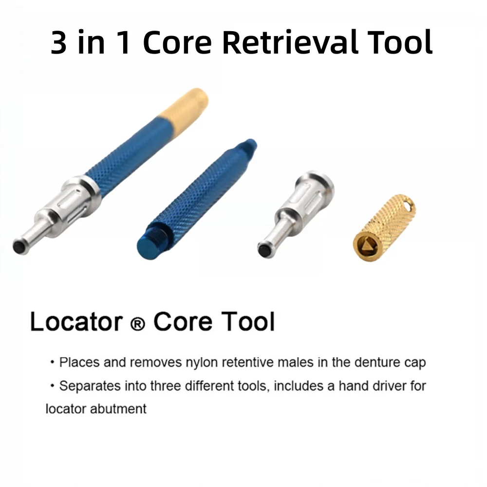 Dental Implant Core Retrieval Tool 3 in 1 Abutment Caps Replacement Core Retrieval Metal Handle Cap Retrieval Auxiliary Tool