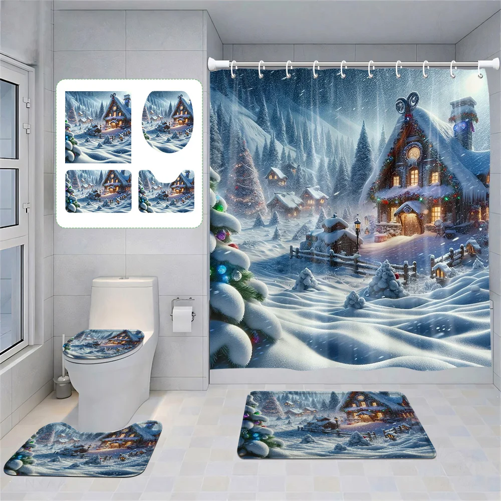 Rideaux de douche modernes nordiques, tissu imperméable, décoration de salle de bain, anti-virus de bain, absorption d'eau, joyeux Noël