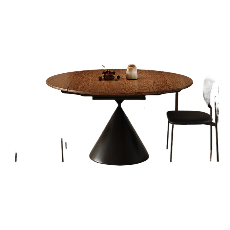 

White wax wood grain retractable solid wood dining table