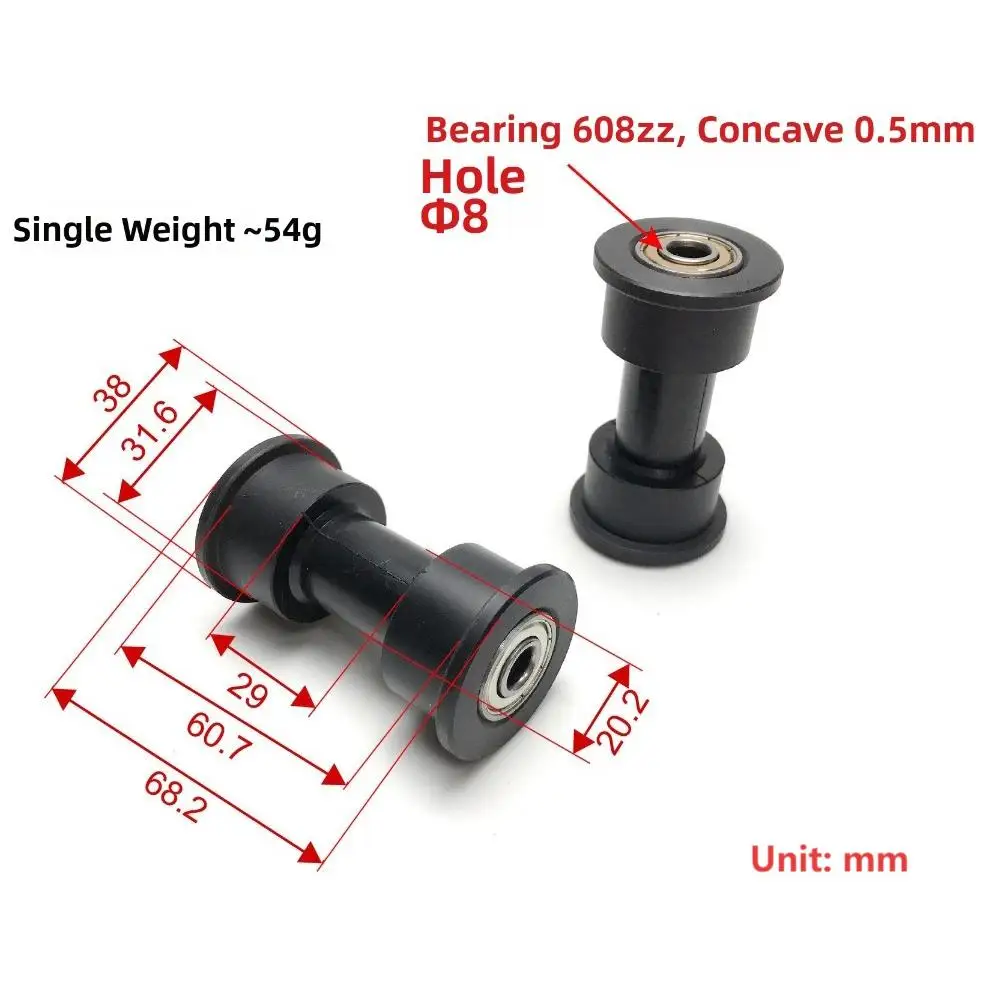 2pcs Rowing Machine Roller 60mm Wide Bearing Counterweight Seat Cushion Pulley For Abdominal Machine Rectangular Tube Parts