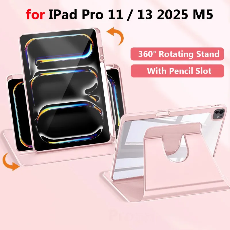 

Case for IPad Pro 11 Iinch 2025 A3358 A3359 Pro13 2025 M5 PA3269 A3271 360° Rotating Flip Stand Transparent Acrylic Tablet Cover