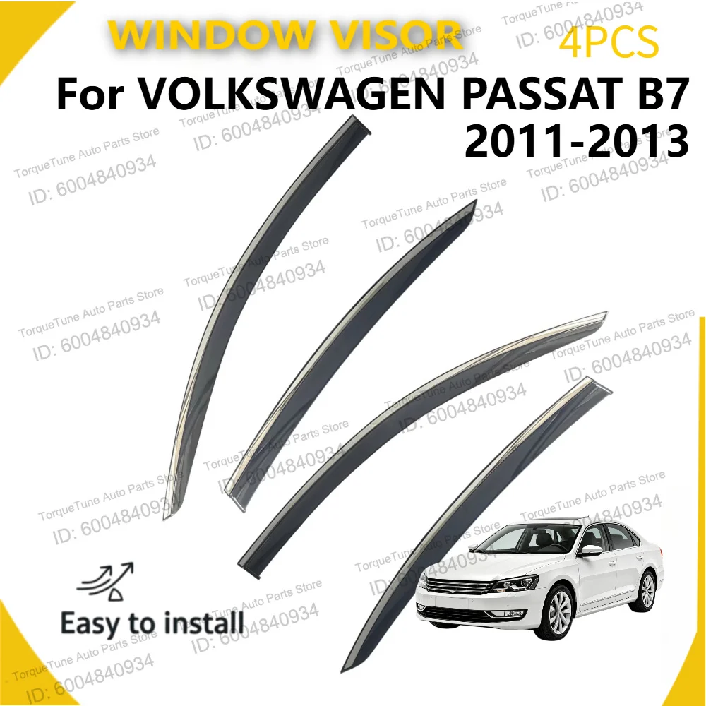 Premium Car Window Visor for VOLKSWAGEN PASSAT B7 2011-2013, Injection PC with Stainless Steel Strip, Rain and Sun Protection