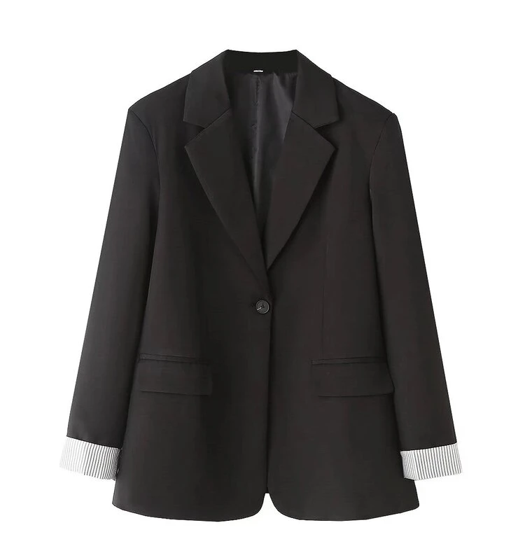 

Faionable Slim Fit Long Sve Striped Patchwork Women's Autumn Winter New Sle Commute Wind Coat Ele Suit Jaet