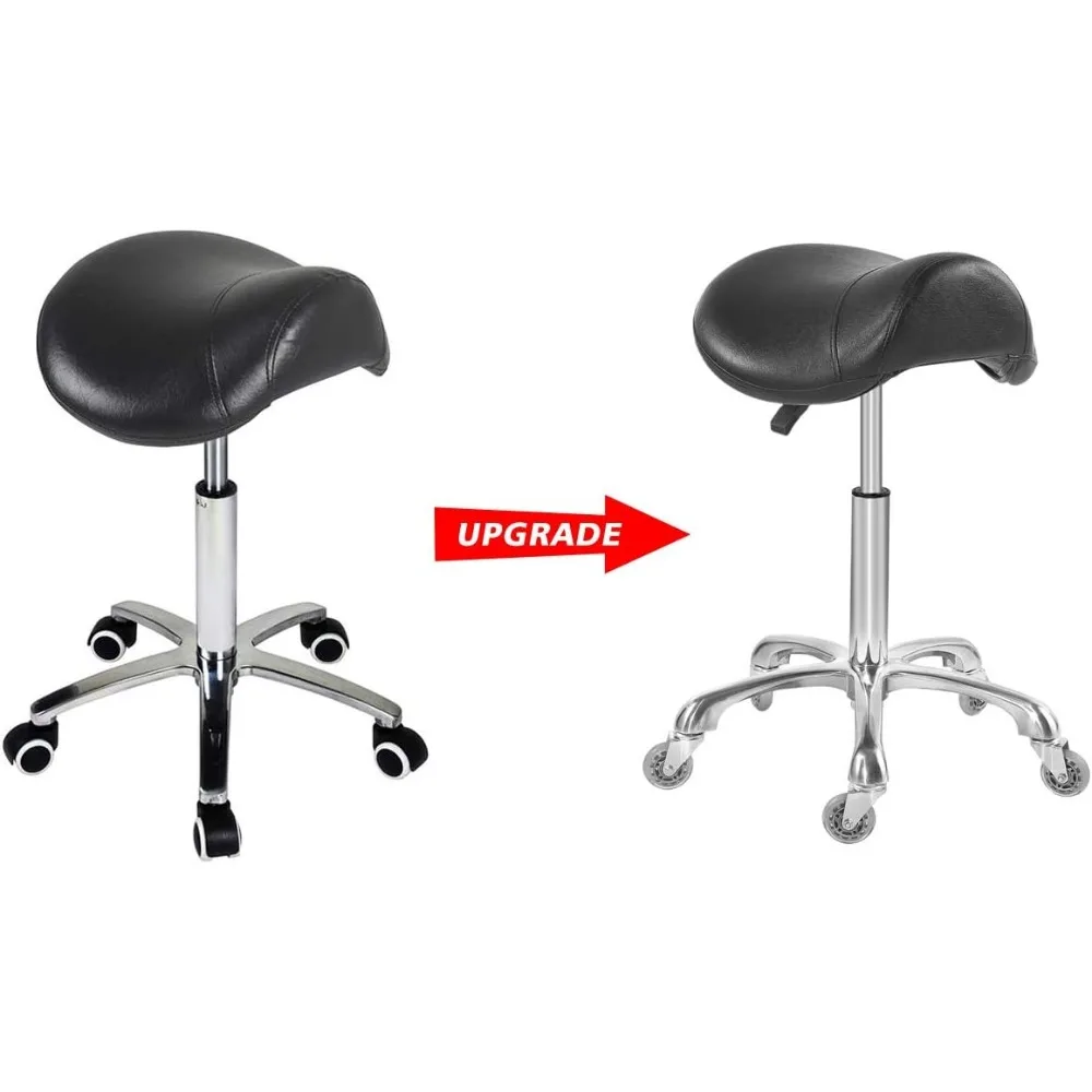 Taburete de silla de montar, utilizado para cortar en clínicas de masaje, salones de spa, taburete rodante con ruedas, altura ajustable (negro)