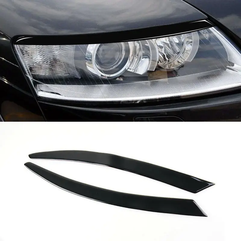 For Audi A6 C6 4F 2004 2005 2006 2007 2008 2009 2pcs Piano Black Car Headlight Eyebrow Trim Eyelid Cover